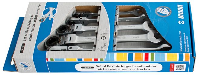 Garnitura zglobnih viličasto obročnih ključev z ragljo v kartonu Unior 161/2CS